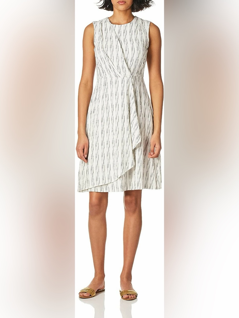 Calvin Klein White Dress with Black Pinstripe Midi